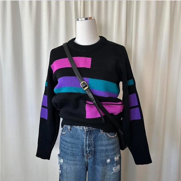 Vintage 100% Wool Geometric color block sweater medium - Picture 4 of 8
